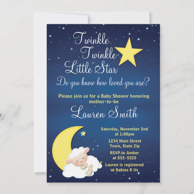 Invitación de cordero Baby Shower Estrella pequeña (Anverso)