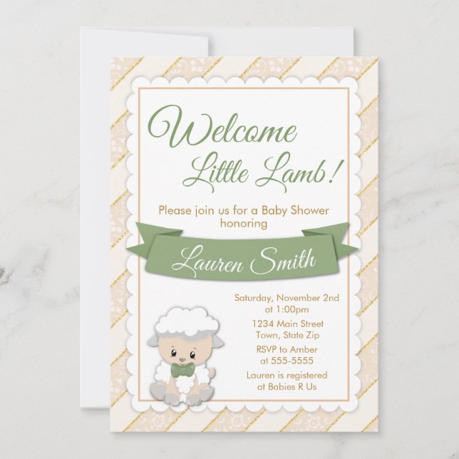 Invitación de cordero Baby Shower Leche para bebé  (Anverso)