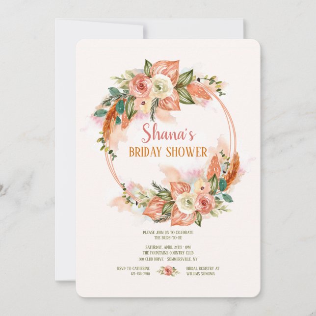 Invitación de Corona de Acuarela Pintada (Anverso)