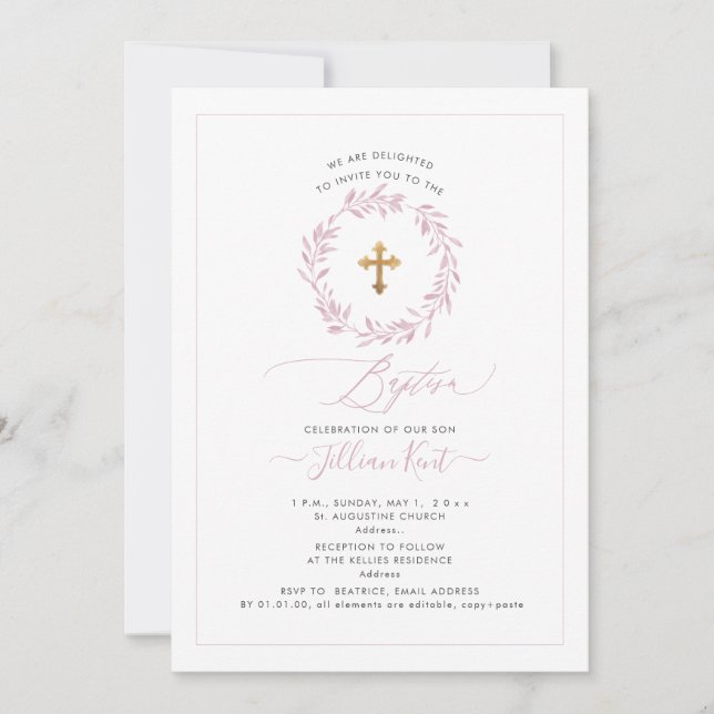 Invitación de corona de agua con rosa polvorienta  (Anverso)