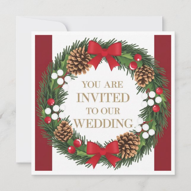 Invitación de corona de boda de Navidad (Anverso)