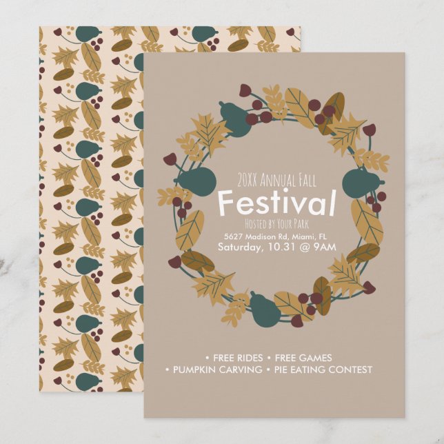 Invitación de corona de calabaza del Festival Anua (Anverso / Reverso)