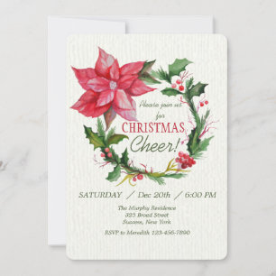 Invitación de Corona de Flor de Nochebuena Roja