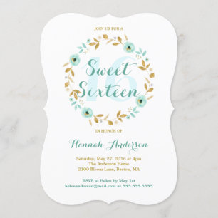 Invitación de corona de flores de oro y menta para
