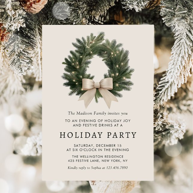 Invitación de corona de Navidad festiva para fiest (Subido por el creador)