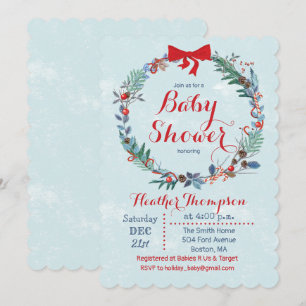 Invitación de corona de Navidad para baby shower n