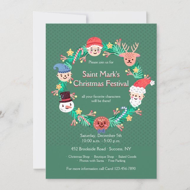 Invitación de Corona de personajes de Navidad (Anverso)