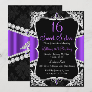Invitación de Corona de Plata Morada Negra Sweet 1