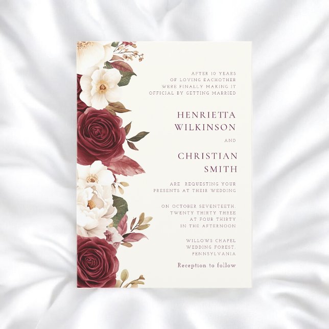Invitación de Corona Floral Romántica de Borgoña (Subido por el creador)