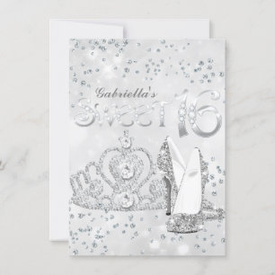 Invitación de Corona y Tacones con Brillo de Plata
