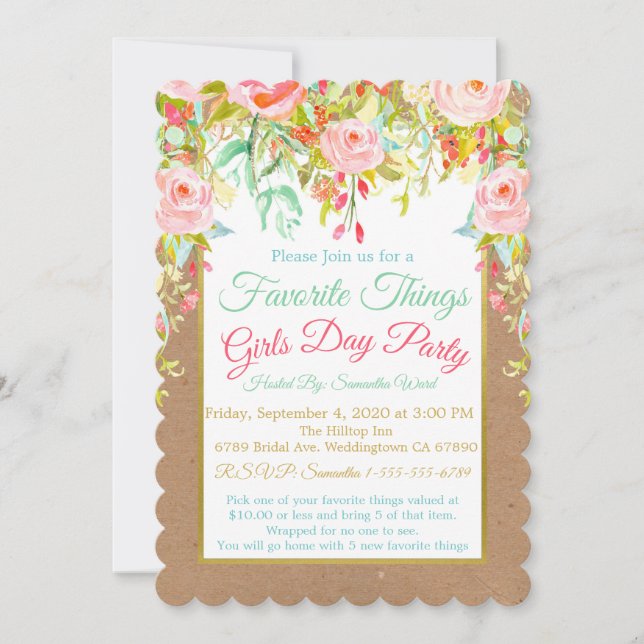 Invitación de cosas favoritas de Girls Day (Anverso)