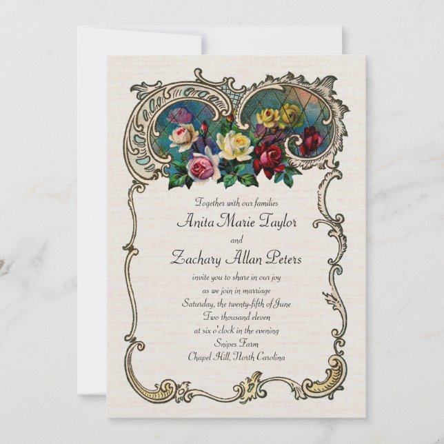 Invitación de cosecha con marco y rosas (Anverso)