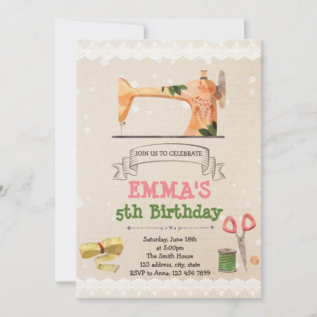 Invitación de costura linda del fiesta del tema (Anverso)