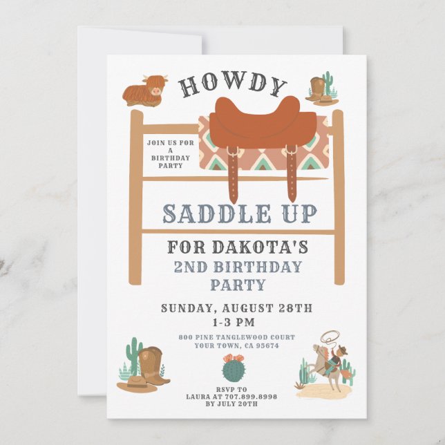 Invitación de Cowboy 2º Birthday Boy (Anverso)