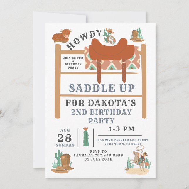Invitación de Cowboy 2º Birthday Boy (Anverso)