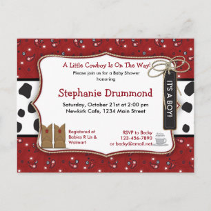 Invitación de Cowboy a Baby Shower en Bandana Roja