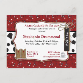Invitación de Cowboy a Baby Shower en Bandana Roja