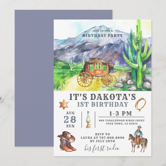 Invitación de Cowboy a cumpleaños (Anverso / Reverso)