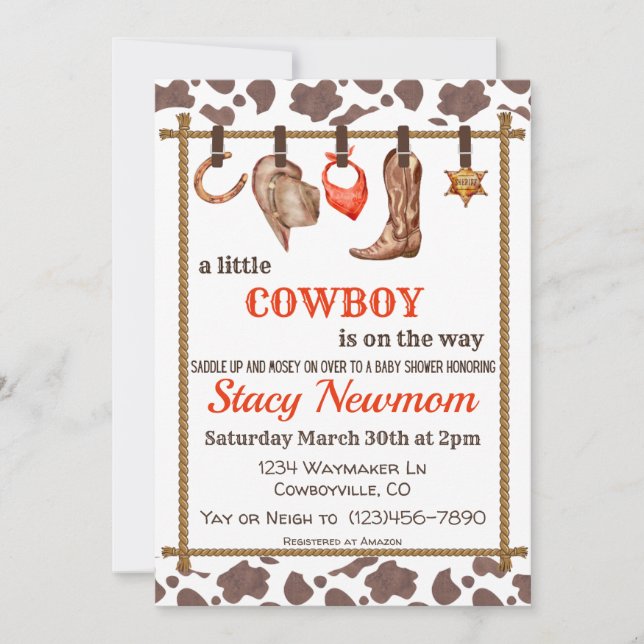 Invitación de Cowboy Baby Shower (Anverso)