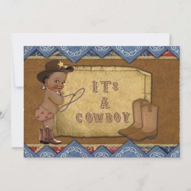 Invitación de Cowboy Baby Shower a afroamericano (Anverso)
