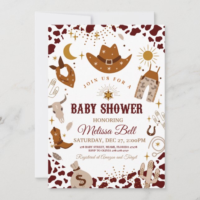 Invitación de Cowboy Baby Shower a Wild West (Anverso)