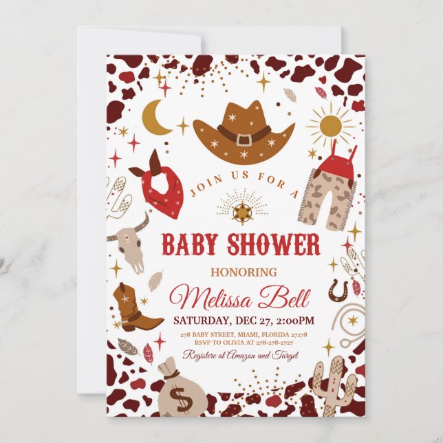 Invitación de Cowboy Baby Shower a Wild West (Anverso)