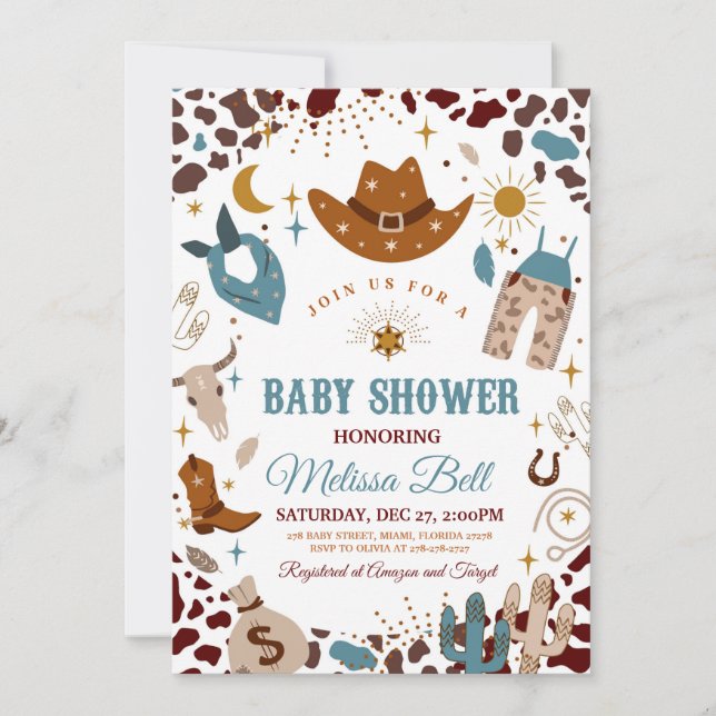 Invitación de Cowboy Baby Shower a Wild West (Anverso)