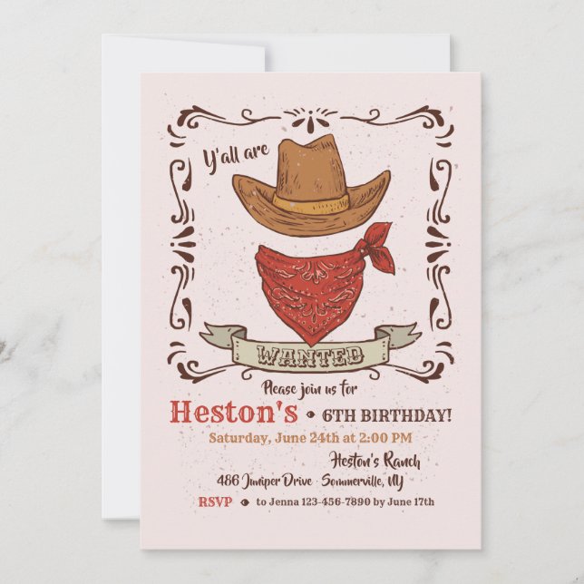 Invitación de Cowboy Gorra y Bandana (Anverso)