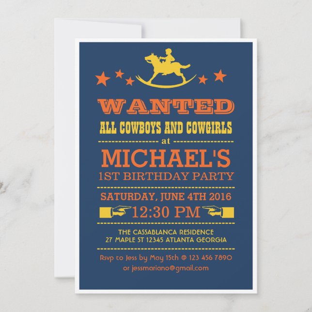 Invitación de Cowboy Occidental por Navy Blue (Anverso)