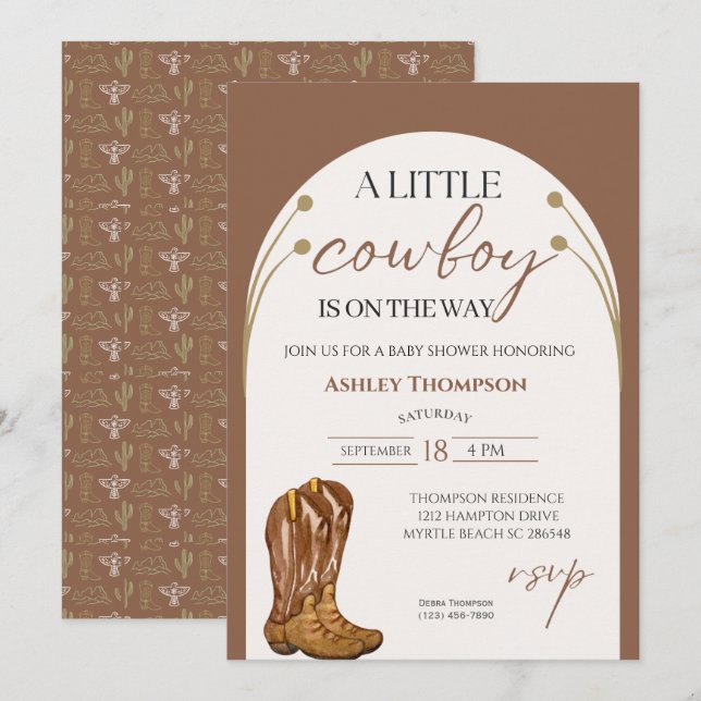 Invitación de Cowboy Western Boy Baby Shower (Anverso / Reverso)