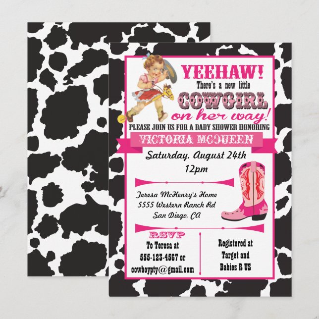 Invitación de Cowgirl Baby Shower (Anverso / Reverso)