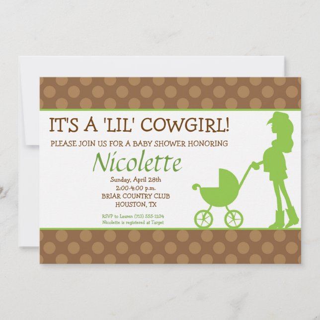 Invitación de Cowgirl Baby Shower (Anverso)