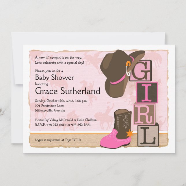 Invitación de Cowgirl Baby Shower (Anverso)