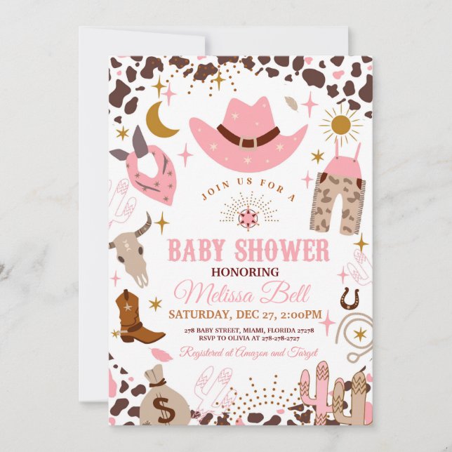 Invitación de Cowgirl Baby Shower Wild West Invita (Anverso)
