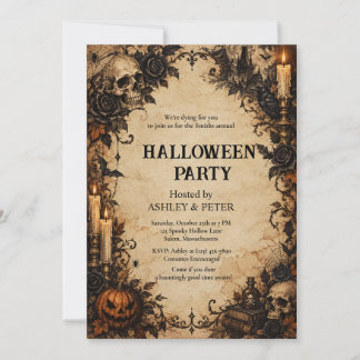Invitación de cráneo gótico vintage para fiesta de