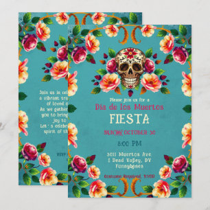 Invitación 💀 🎉 de cráneo lleno de Rosas, el Día de los Muer
