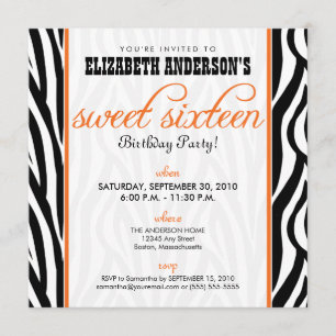 Invitación de crema de cebra Sweet 16 Party (naran