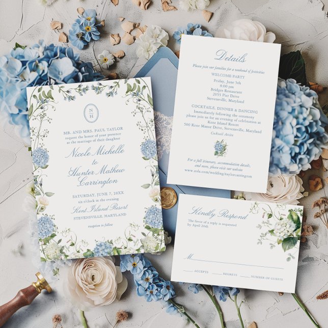 Invitación de cresta de boda con monograma de hort (Subido por el creador)