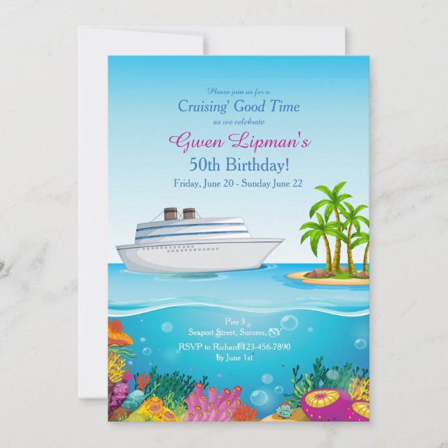Invitación de crucero al paraíso personalizada (Anverso)