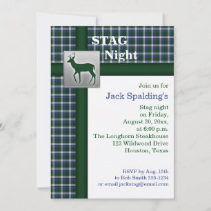 Invitación de Cuadro Azul, Ciervo Verde y Plateado