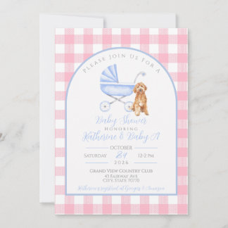 Invitación de cuadros rosa para baby shower de niñ