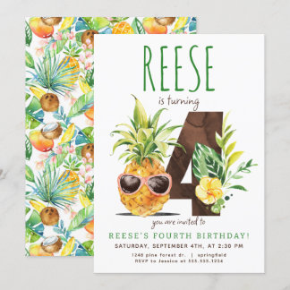 Invitación de cuarto cumpleaños a la piña tropical