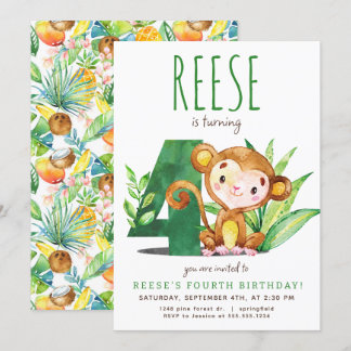Invitación de cuarto cumpleaños al mono Safari