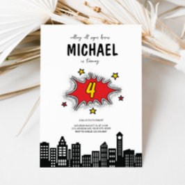 Invitación de cuarto cumpleaños de superhéroe diná