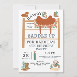 Invitación de cuarto cumpleaños de Wild West Cowbo