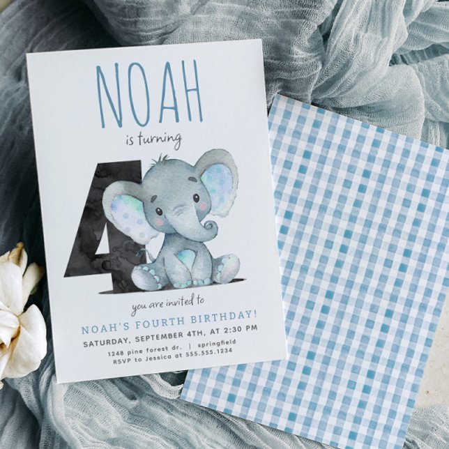 Invitación de cuarto cumpleaños del Elefante Azul (Subido por el creador)