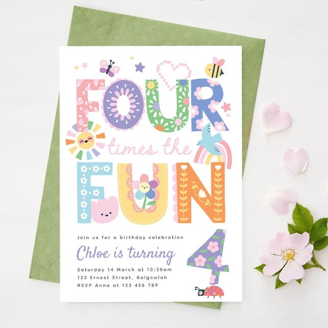 Invitación de cuarto cumpleaños niña, Cuatro veces (Subido por el creador)