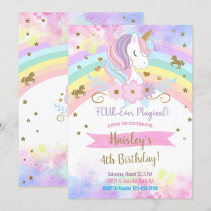 Invitación de cuatro años mágica de Unicornio.