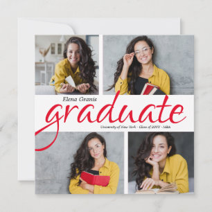 Invitación de cuatro fotos de graduación