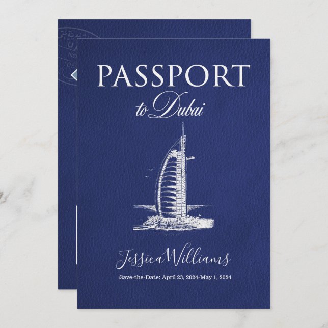 Invitación de cuero de Dubai para guardar la fecha (Anverso / Reverso)